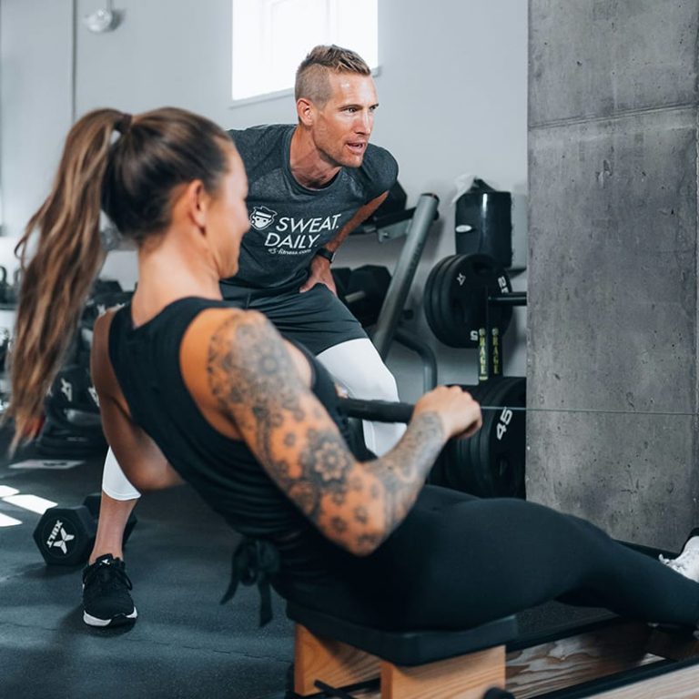 Man and woman working out